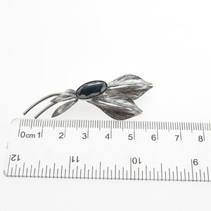 CURTIS CREATIONS 925 Sterling Silver Antique Real Hematite Flora Leaf Pin Brooch