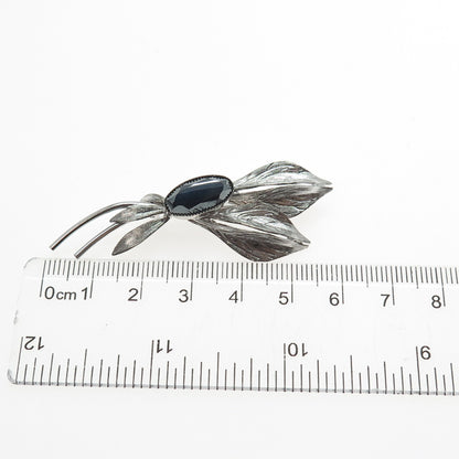 CURTIS CREATIONS 925 Sterling Silver Antique Real Hematite Flora Leaf Pin Brooch