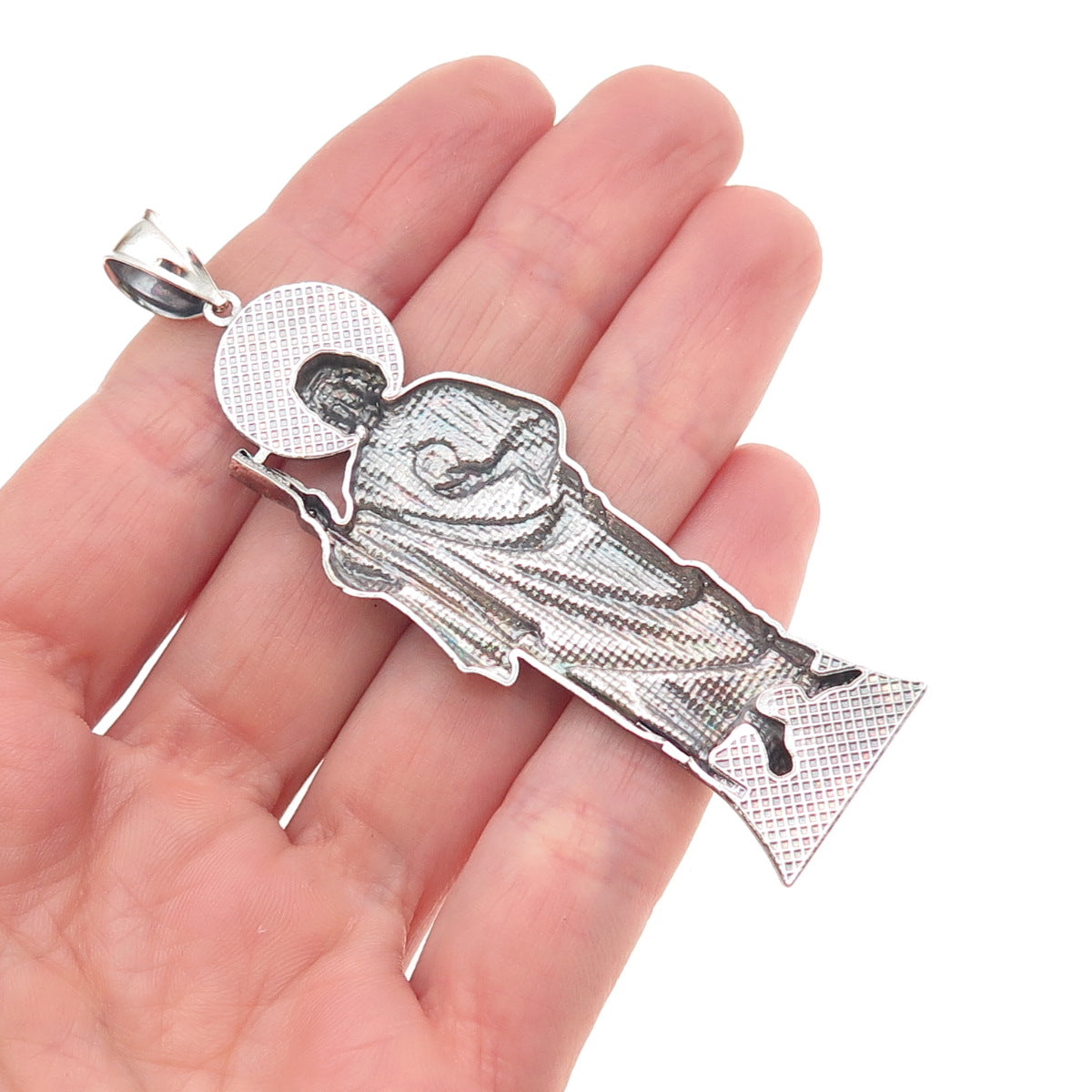 925 Sterling Silver Vintage St. Jude Oxidized Pendant