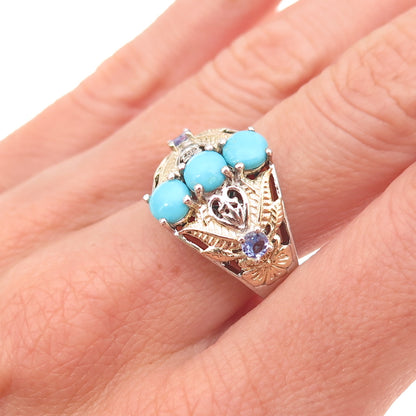 Chuck Clemency Sterling Silver 2-Tone Real Turquoise & Tanzanite Ring Size 8.25