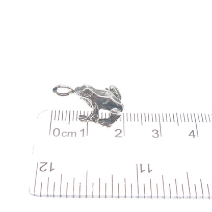 925 Sterling Silver Vintage Frog Good Luck Oxidized Minimalist 3D Charm Pendant