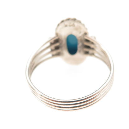 925 Sterling Silver Vintage Real Turquoise Oxidized Ring Size 8.25