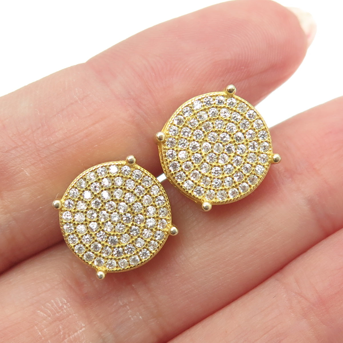 925 Sterling Silver Gold Plated Round-Cut C Z Disc Stud Earrings