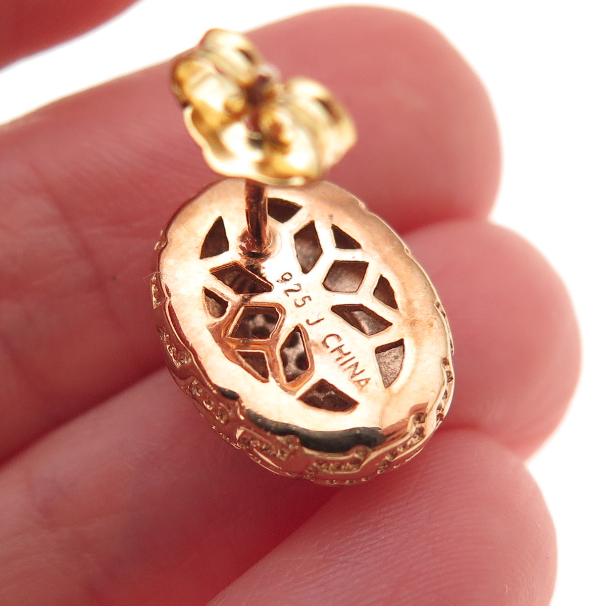925 Sterling Silver Rose Gold Plated Real Round-Cut Diamond Earrings