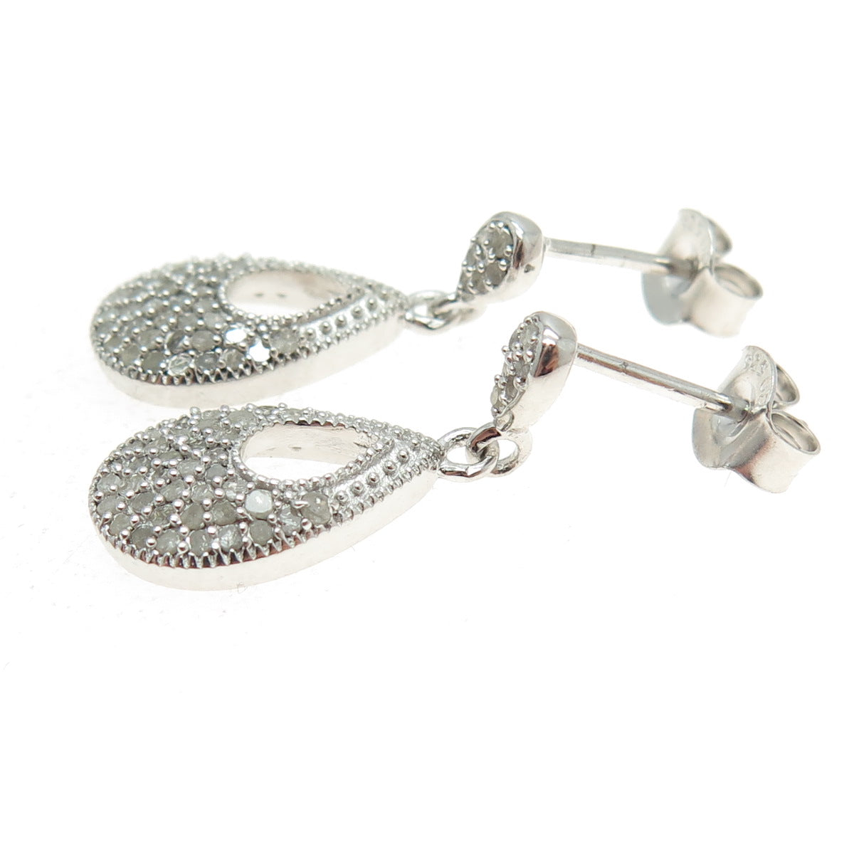 925 Sterling Silver Real Round-Cut Diamond Teardrop Dangling Earrings