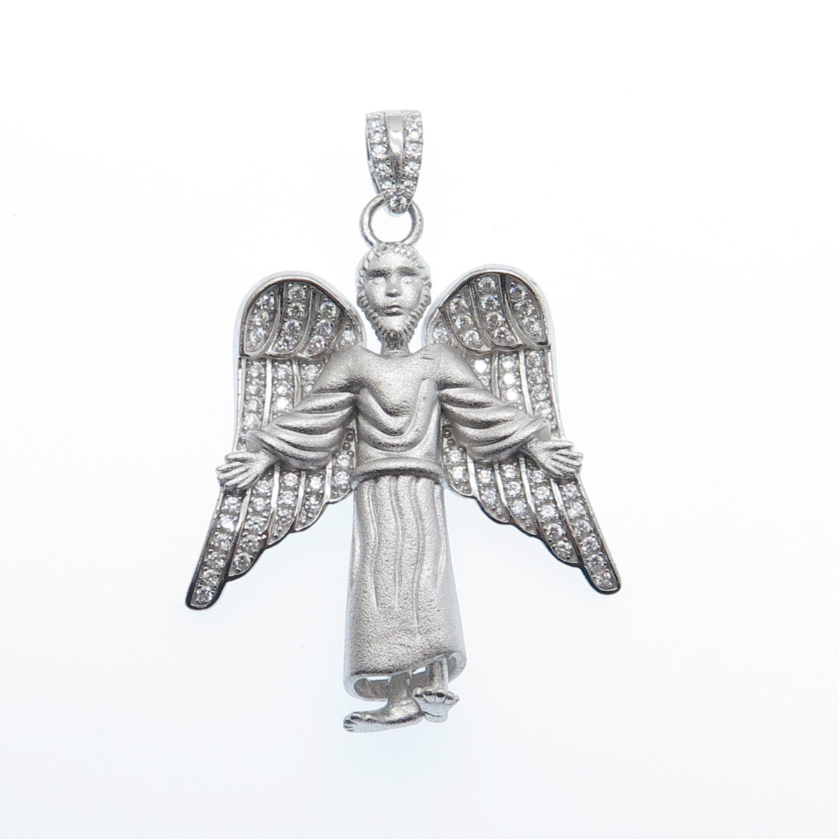DESIGNS BY YAGI 925 Sterling Silver Round-Cut C Z Guardian Angel Charm Pendant