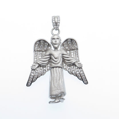 DESIGNS BY YAGI 925 Sterling Silver Round-Cut C Z Guardian Angel Charm Pendant