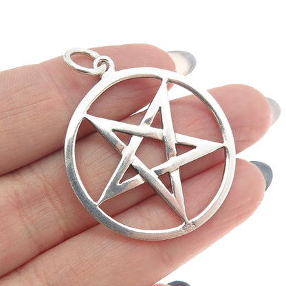 925 Sterling Silver Vintage Pentagram Round Pendant