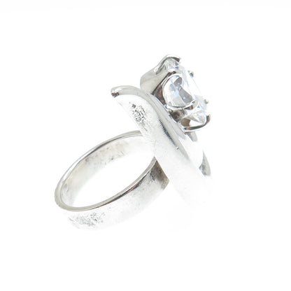925 Sterling Silver Vintage Round-Cut C Z Modernist Ring Size 6.75