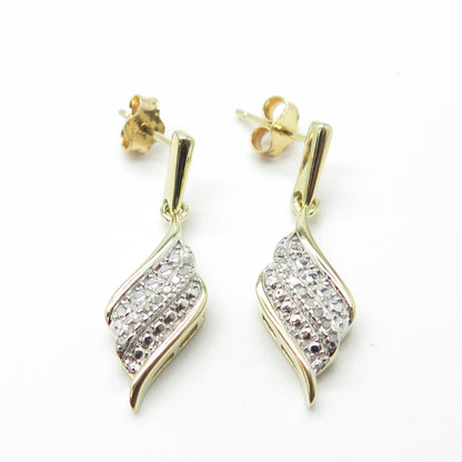 HAN 925 Sterling Silver Gold Plated Real Round-Cut Diamond Dangling Earrings