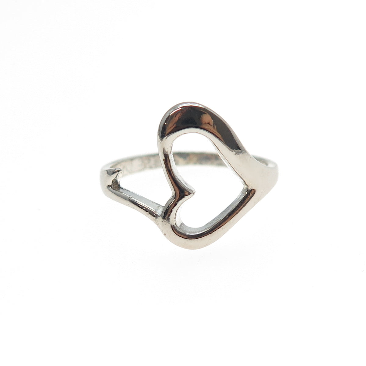 925 Sterling Silver Vintage Modernist Heart Oxidized Ring Size 7