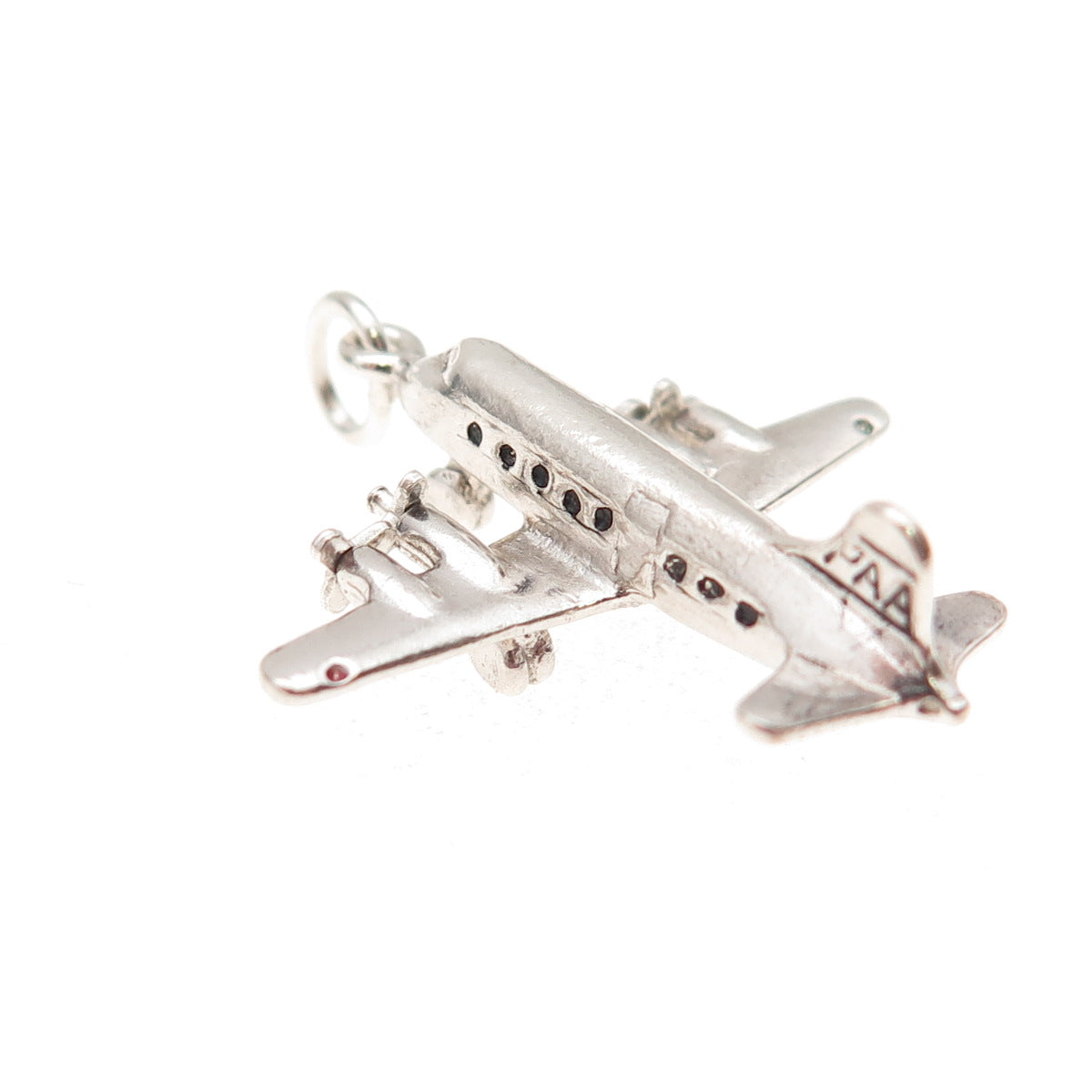 Wells 925 Sterling Silver Vintage Airplane Oxidized 3D Charm Pendant