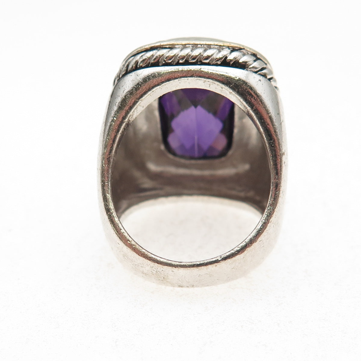 925 Sterling Silver Vintage Purple C Z Statement Oxidized Ring Size 6.5