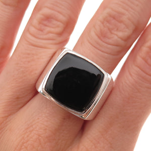 925 Sterling Silver Vintage Real Black Onyx Modernist Ring Size 10