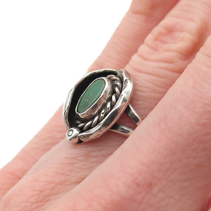 Old Pawn 925 Sterling Silver Vintage Royston Turquoise Feather Ring Size 5.75