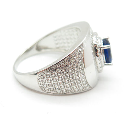 HAN 925 Sterling Silver White Topaz Gem & Lab-Created Sapphire Ring Size 10.75