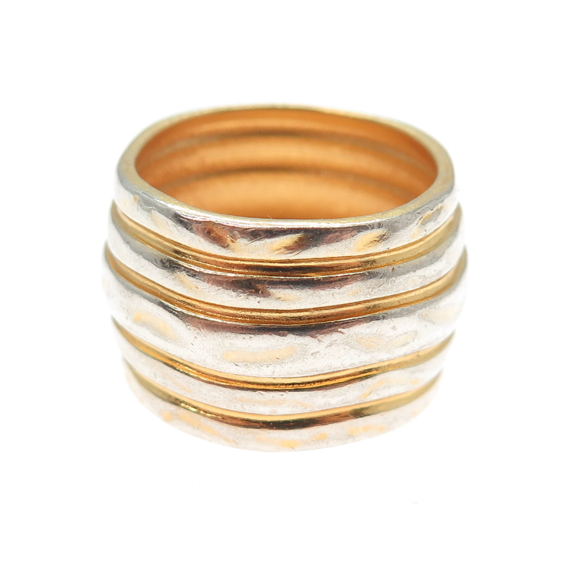 HOLLAND & HOLLAND Sterling Silver Gold Plated Vintage Modernist Ring Size 8.25