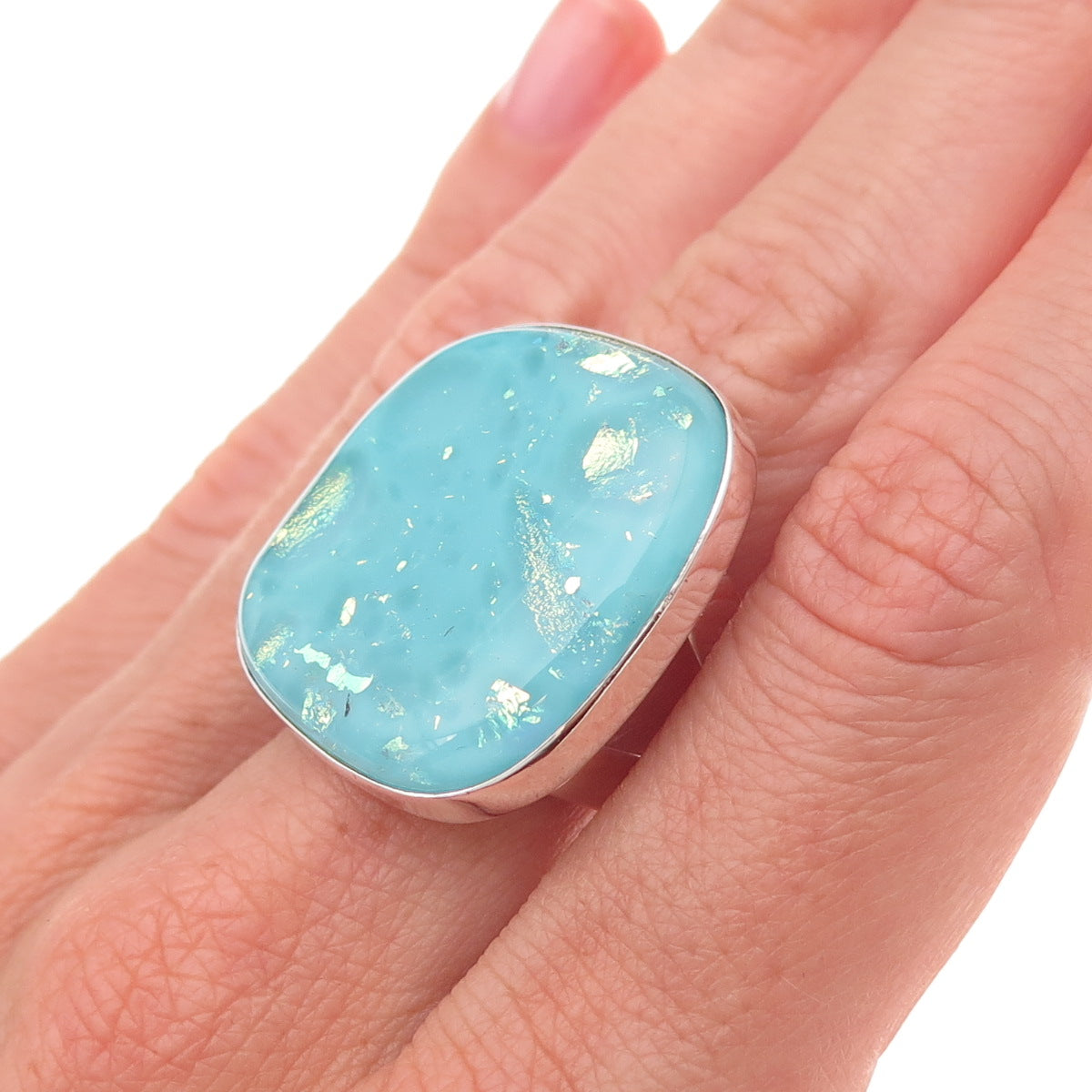 Jay King Desert Rose 925 Sterling Silver Vintage Dichroic Glass Ring Size 8.5