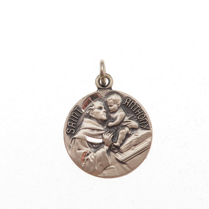 925 Sterling Silver Vintage St. Anthony Religious Medal Oxidized Charm Pendant