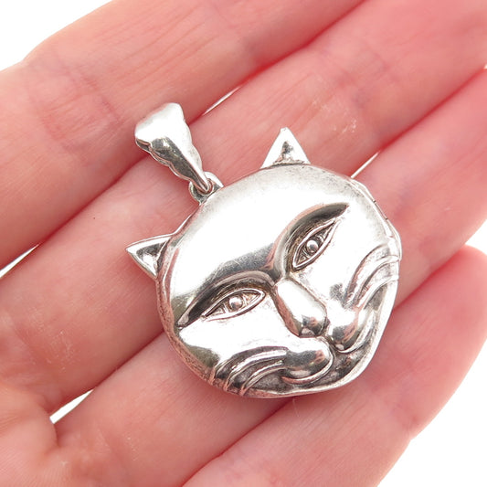 REO CO. 925 Sterling Silver Vintage Cat Locket Charm Pendant