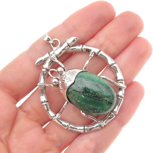 925 Sterling Silver Vintage Real Eilat Beetle Bamboo Oxidized Pendant