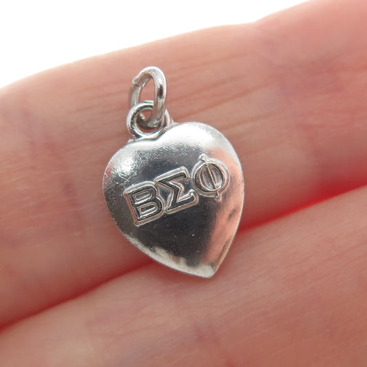 925 Sterling Silver Vintage 1962 Beta Sigma Phi Heart Minimalist Charm Pendant