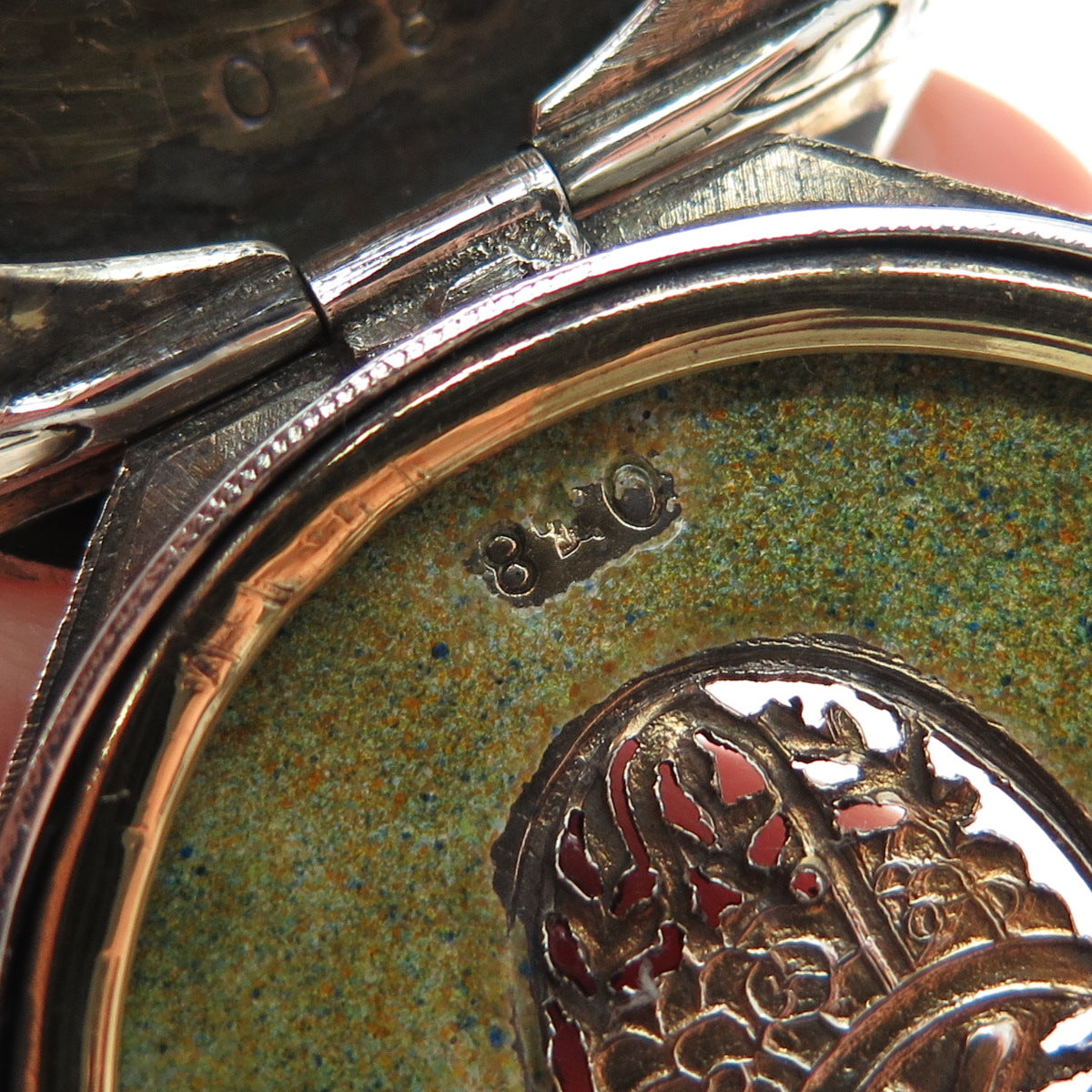 925 Sterling Silver Antique Austria Enamel Flower Bouquet Compact Case