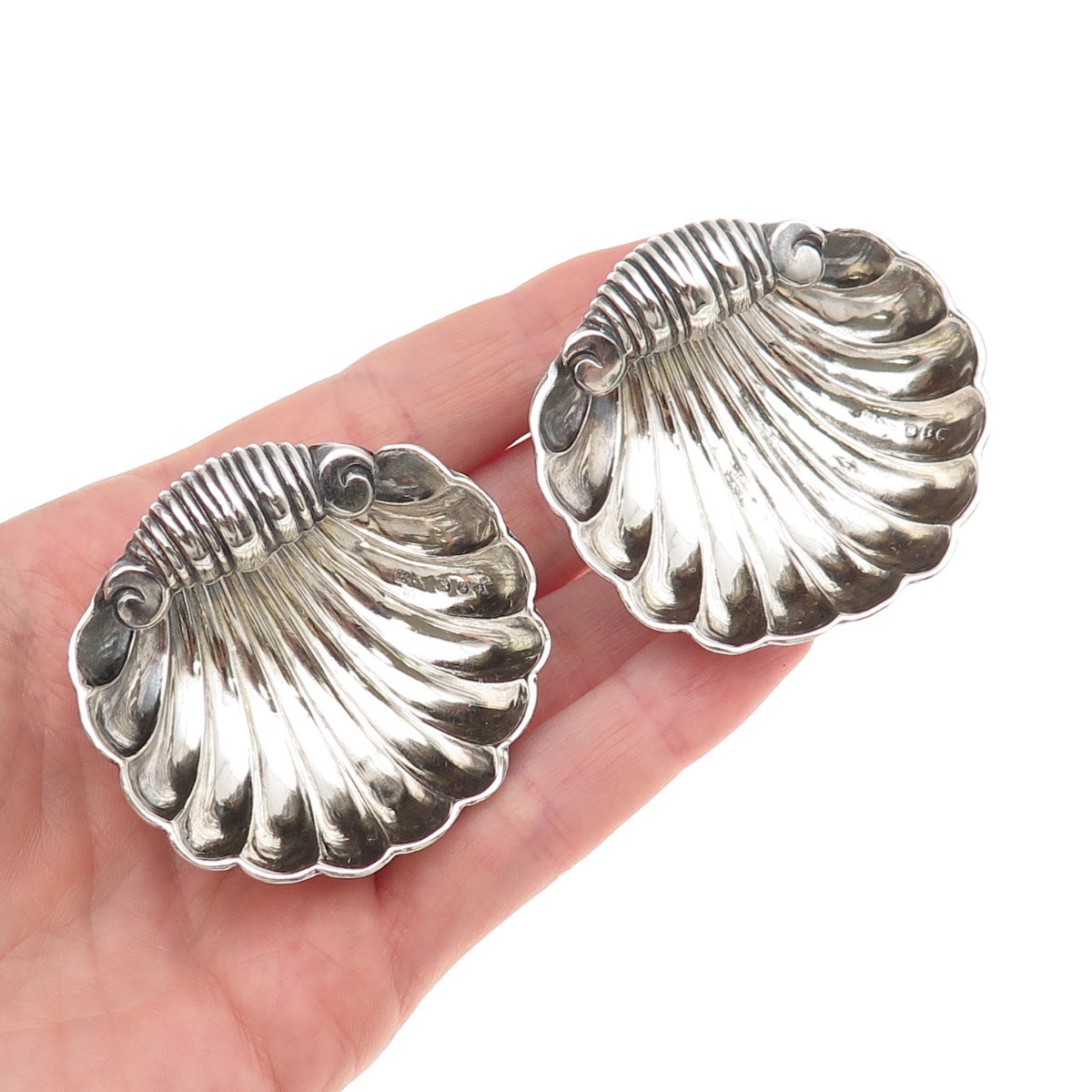Henry Matthews Sterling Antique 1897 Birmingham SET of 2 Seashell Caviar Dishes