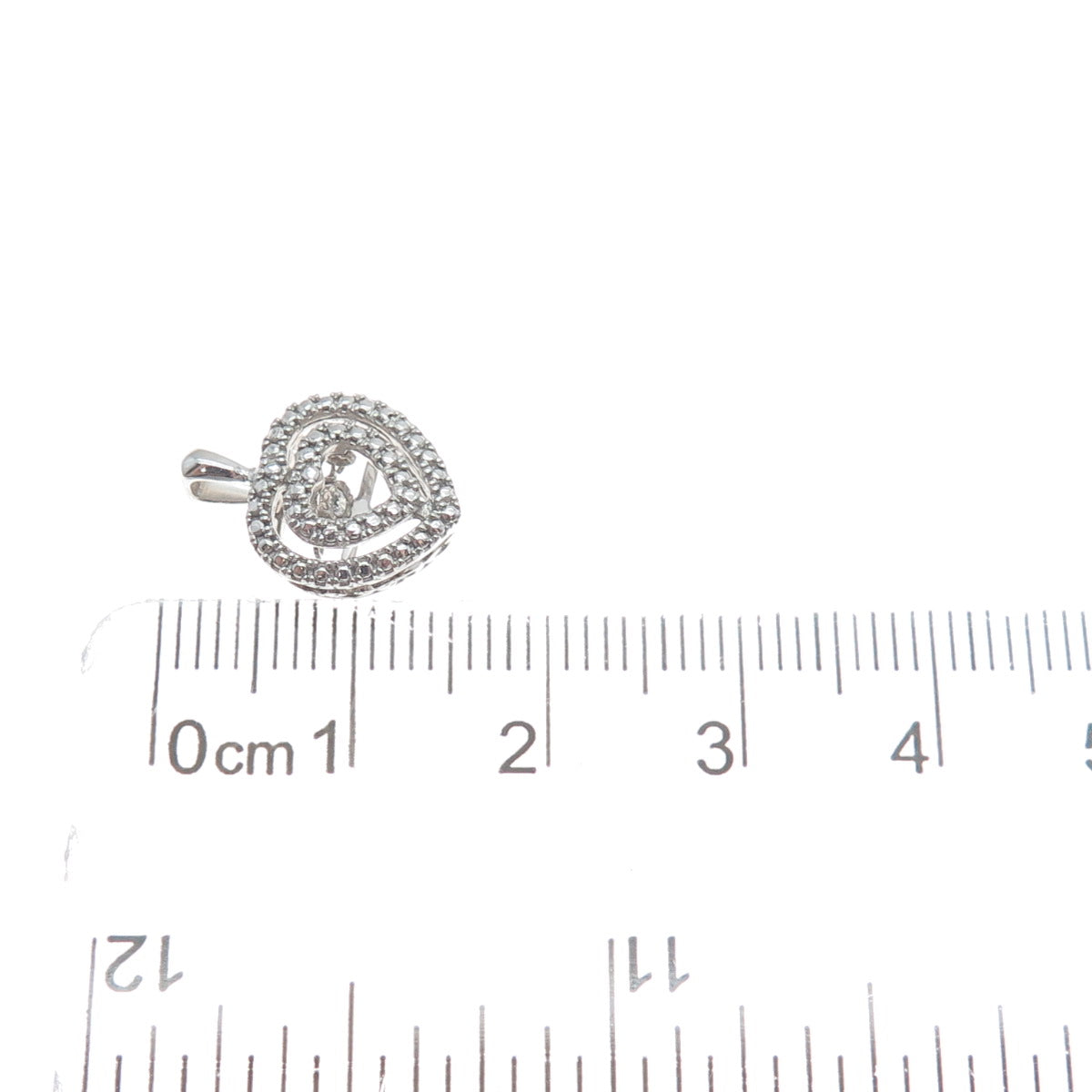 925 Sterling Silver Round-Cut C Z Double Heart Minimalist Charm Pendant