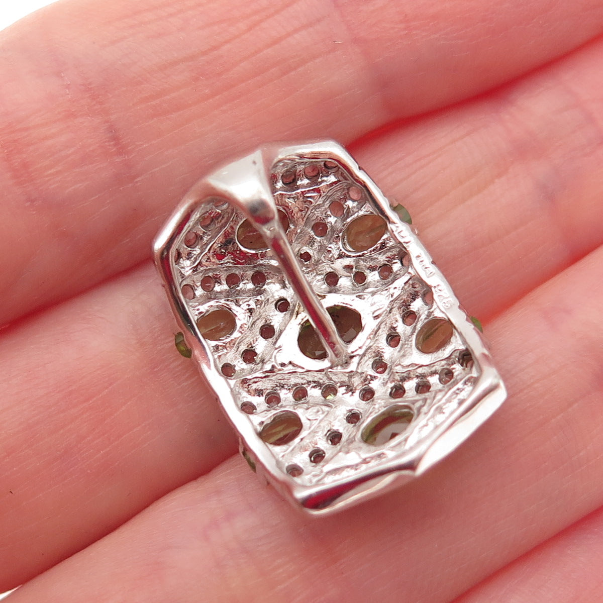 925 Sterling Silver Real Peridot & White Topaz Slide Charm Pendant
