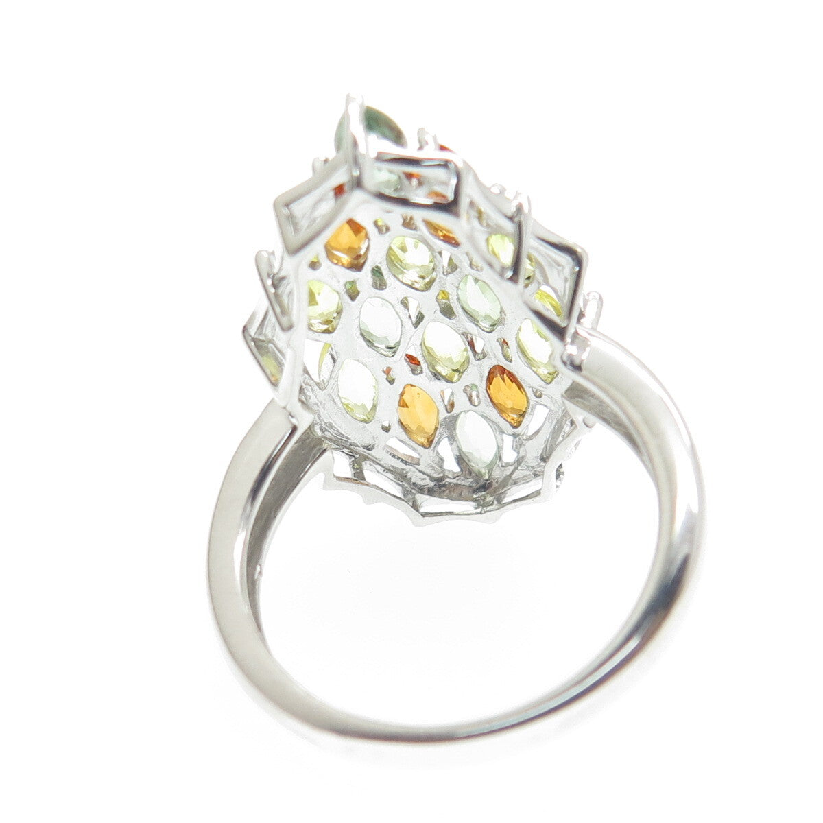 DSMK 925 Sterling Silver Real Oval-Cut Multi-Color Sapphire Cluster Ring Size 7