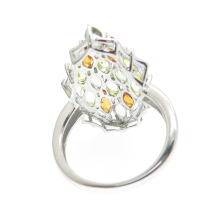 DSMK 925 Sterling Silver Real Oval-Cut Multi-Color Sapphire Cluster Ring Size 7