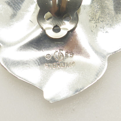 CAROL FELLEY 925 Sterling Silver Vintage 1985 Modernist Flower Clip On Earrings