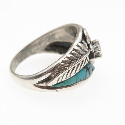 Carolyn Pollack Old Pawn Sterling Vintage Turquoise C Z Feather Ring Size 12.75