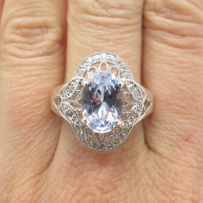 ESPO JOSEPH ESPOSITO 925 Sterling Silver Blue Topaz Gem & C Z Ring Size 10.25
