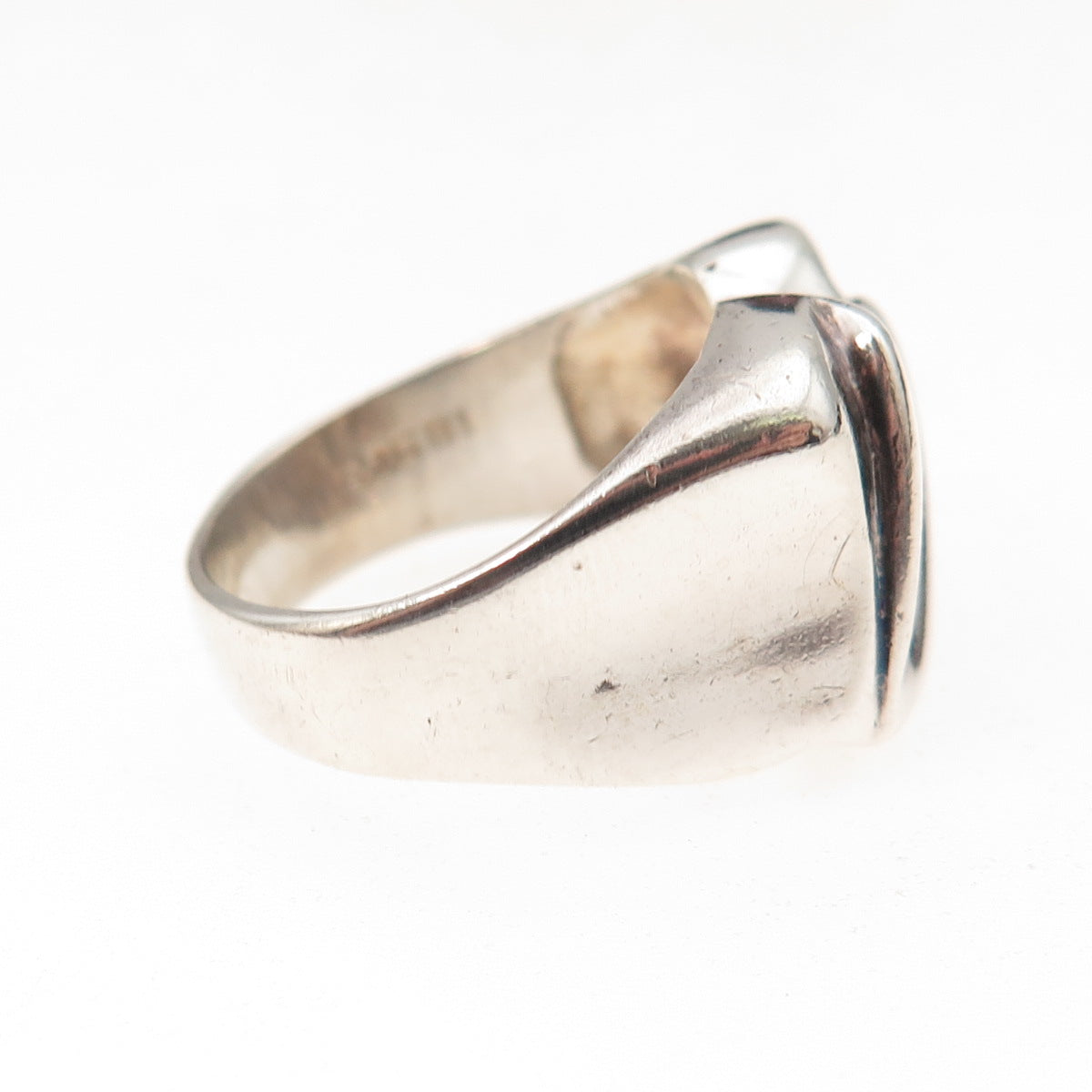 925 Sterling Silver Vintage Modernist Heart Oxidized Ring Size 6