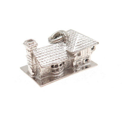 925 Sterling Silver Vintage House Oxidized 3D Charm Pendant