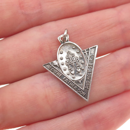 925 Sterling Silver Antique WWII St Mary Queen of Victory Oxidized Charm Pendant