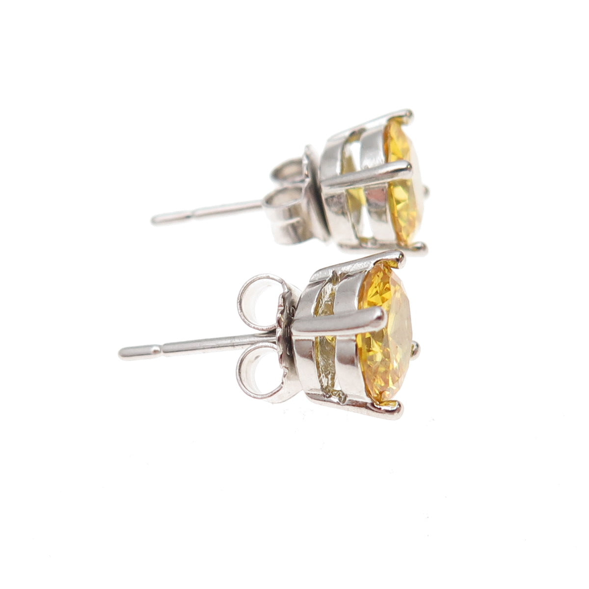 925 Sterling Silver Round-Cut Canary C Z Stud Earrings