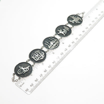 900 Silver Vintage Mosque Allah Muslim Panel Link Bracelet 7" (missing clasp)