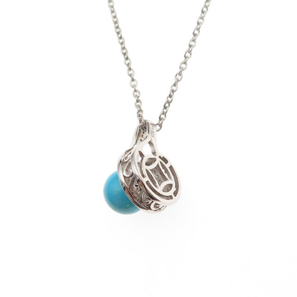 D'Joy 925 Sterling Silver Real Turquoise & White Topaz Cable Chain Necklace 20"