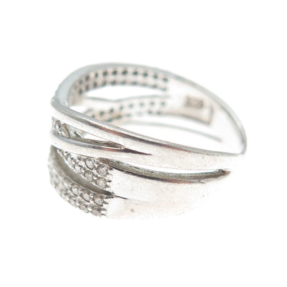 925 Sterling Silver Round-Cut C Z Crisscross Ring Size 6