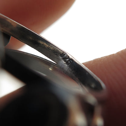 925 Sterling Silver Vintage Real Black Onyx Beaded Oxidized Ring Size 6.5