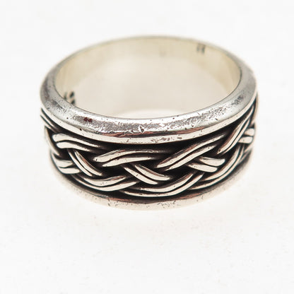 925 Sterling Silver Vintage Mexico Braided Oxidized Band Ring Size 10