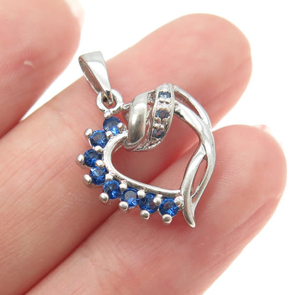 925 Sterling Silver Round-Cut Multi-Blue C Z Heart Pendant