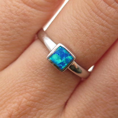 925 Sterling Silver Vintage Real Square-Cut Opal Ring Size 7