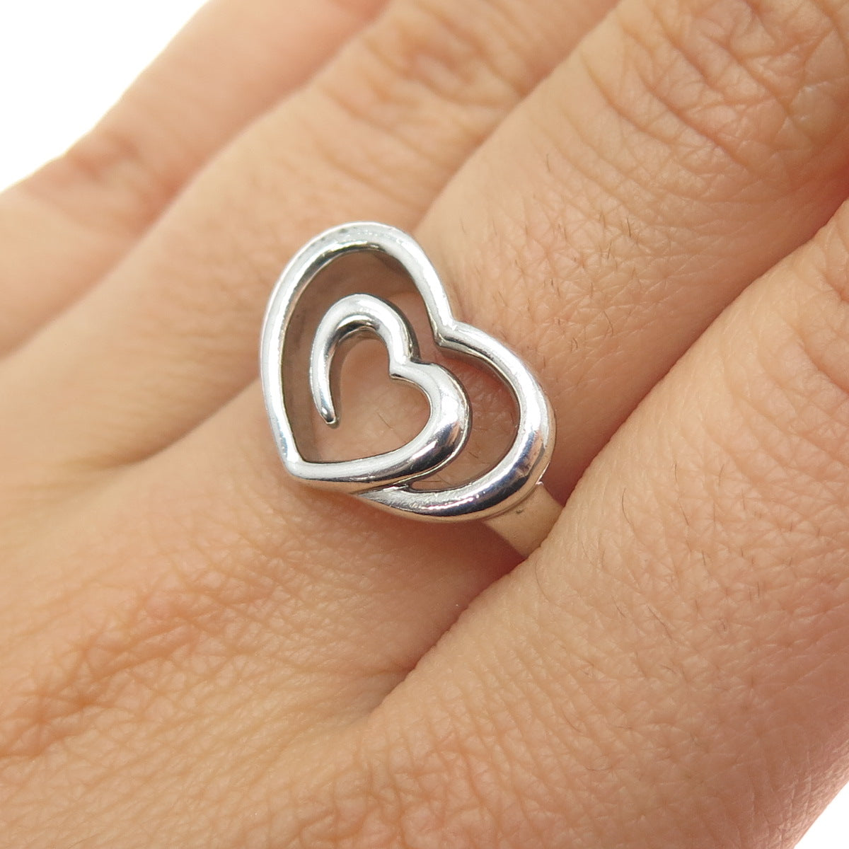 SLV Sadye L Vassil 925 Sterling Silver Vintage Swirl Heart Ring Size 7.25