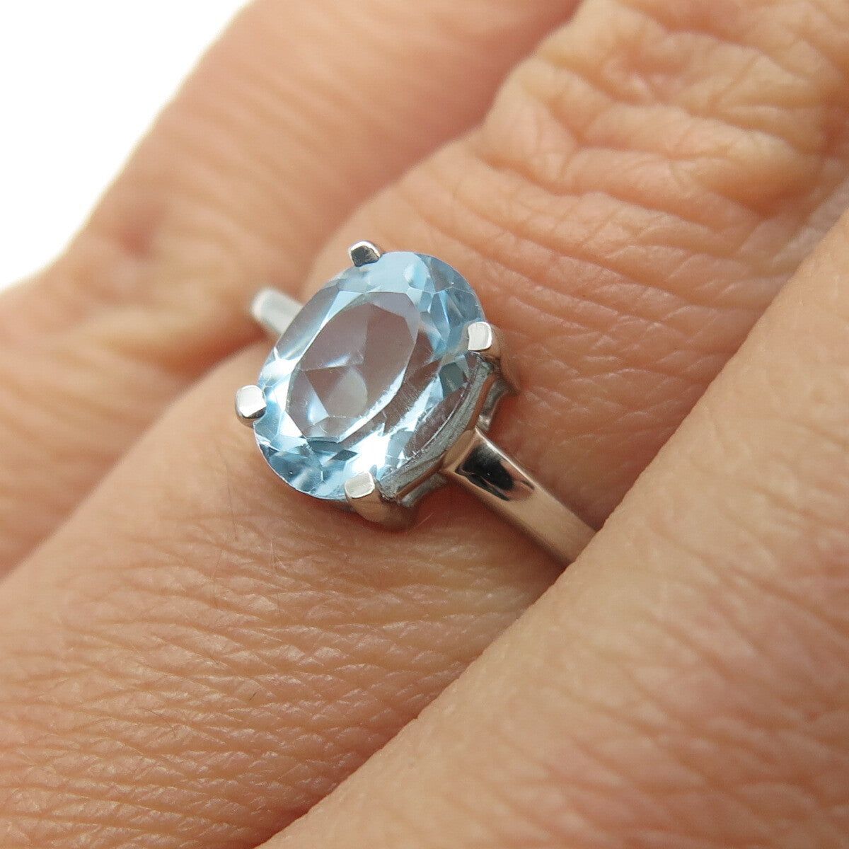 DAZZLERS 925 Sterling Silver Real Blue Topaz Gemstone Ring Size 6