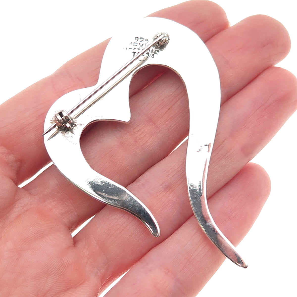 925 Sterling Silver Vintage Mexico Modernist Heart Pin Brooch