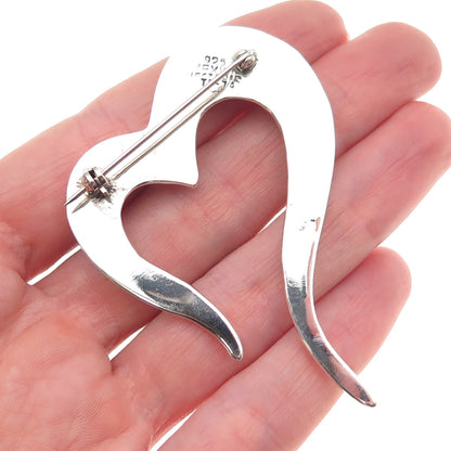 925 Sterling Silver Vintage Mexico Modernist Heart Pin Brooch